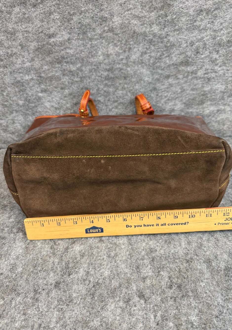 Dooney & Bourke Brown Patent Leather Tote with Suede Bottom - Picture 6 of 8